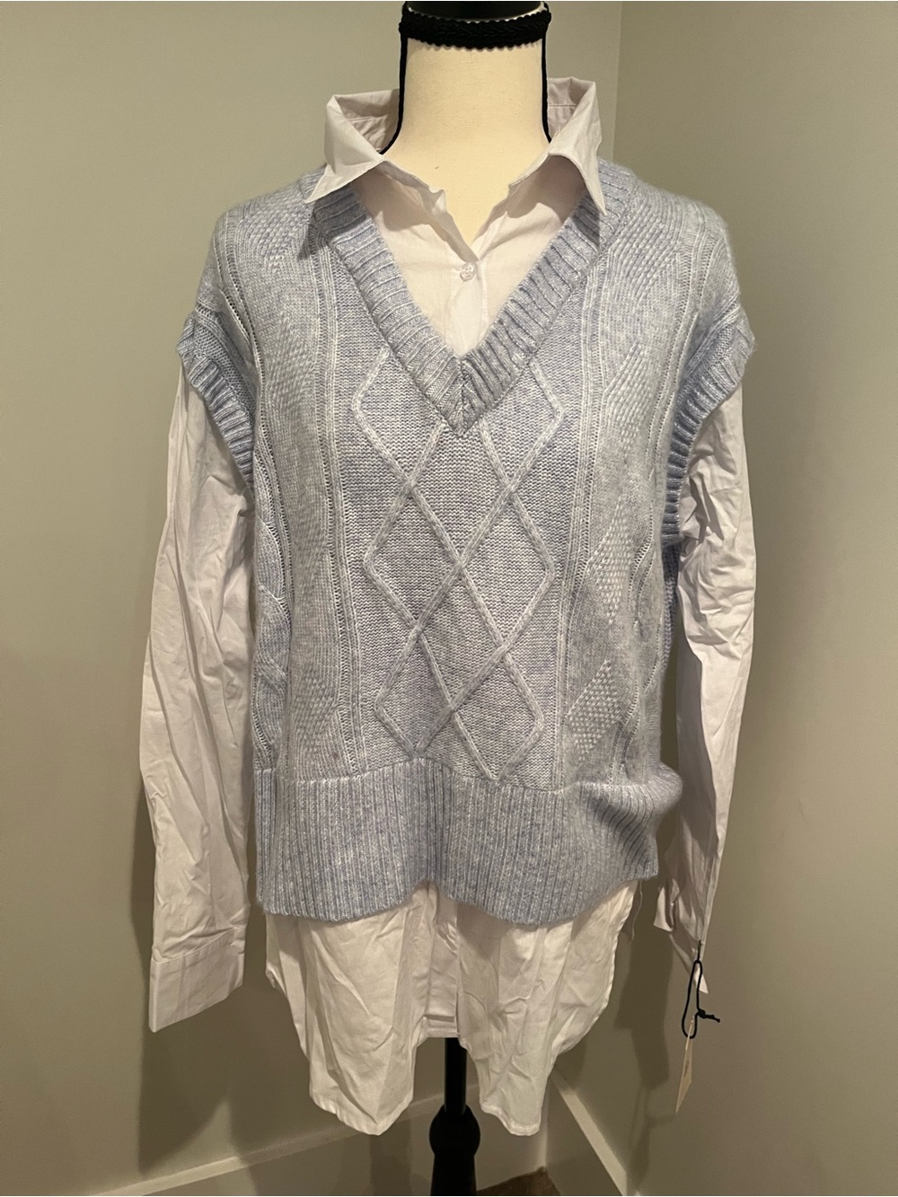 Sincerly Jules Pastel Blue Cable-Knit V-Neck Sweater Vest